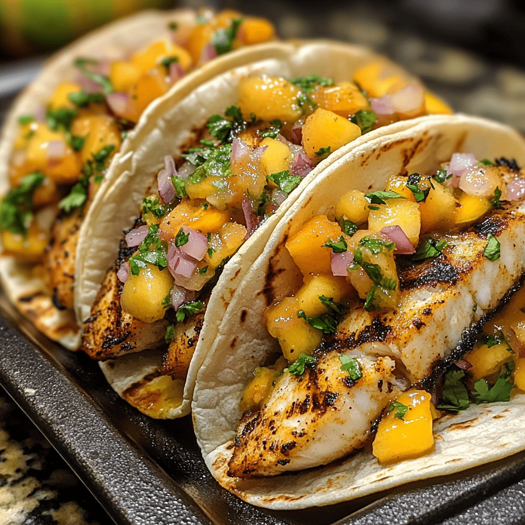 Savory Grilled Fish Tacos with Mango Salsa & Cilantro Lime Sauce - Scarlet Recipes featured image