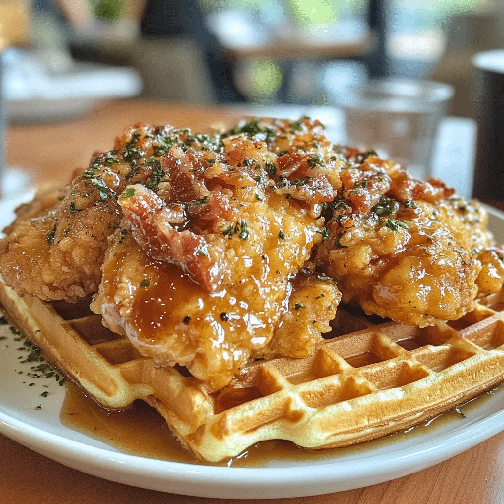 Spicy Chicken and Waffles with Maple Bacon Drizzle