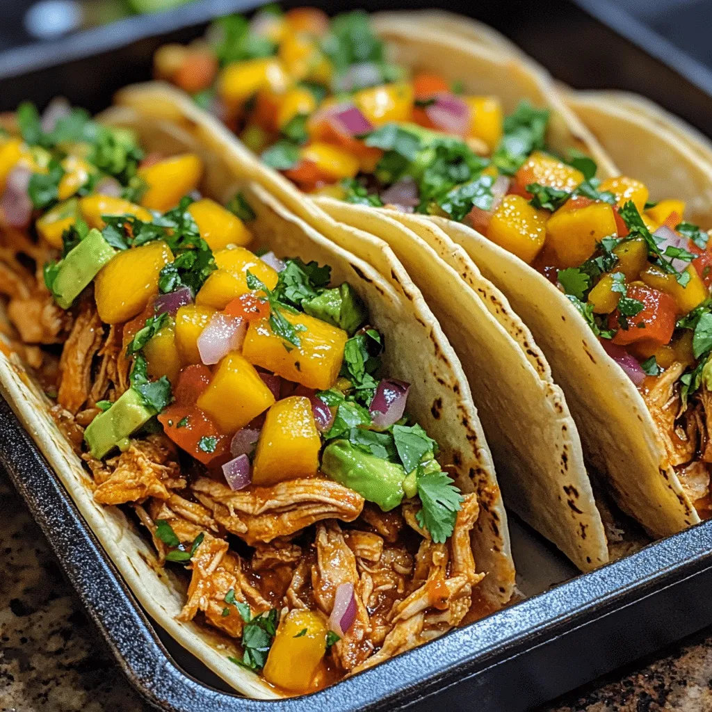 Savory Pulled Chicken Tacos with Spicy Mango Salsa Recipe - Scarlet Recipes featured image