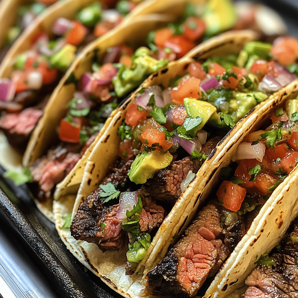 Savory Tacos de Bistec with Zesty Avocado Salsa Recipe - Scarlet Recipes featured image