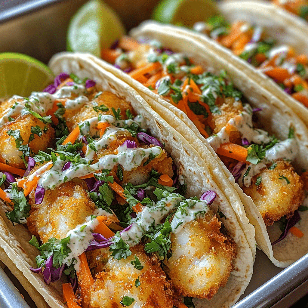 Crispy Cod Fish Tacos with Zesty Slaw and Creamy Sauce